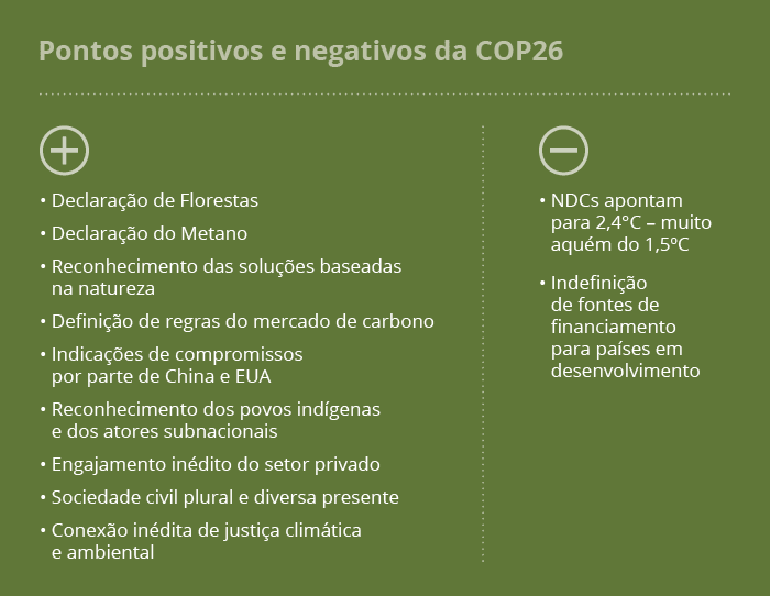 box pontos positivos e negativos da COP26